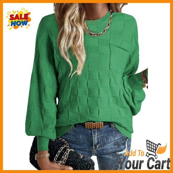 Lightweight Knit Pullover Sweater with Batwing Sleeves and Patch Pockets